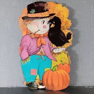 VTG Halloween Die Cut Scarecrow Cardboard Cutout Paper Wall Hanging 70s 80s Fall